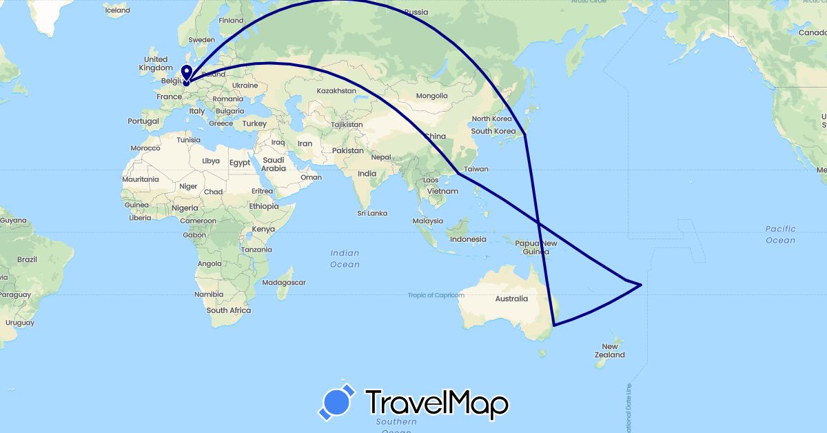 TravelMap itinerary: driving in Australia, China, Germany, Fiji, Japan, Tonga (Asia, Europe, Oceania)